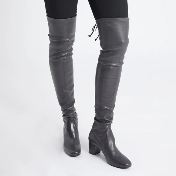 Stuart Weitzman Genna Grey Faux Vegan Leather Over The Knee OTK Thigh High Boots - Picture 1 of 14